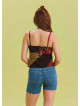 Patterned V Neck Thin Straps Red Summer Blouse 4437